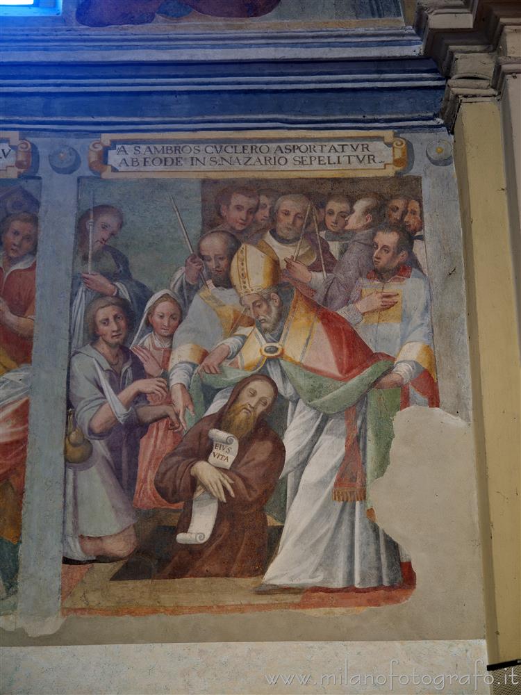 Milan (Italy) - Frescoe in the Church of Sant'Ambrogio ad Nemus depicting the burial of Saint Matronian